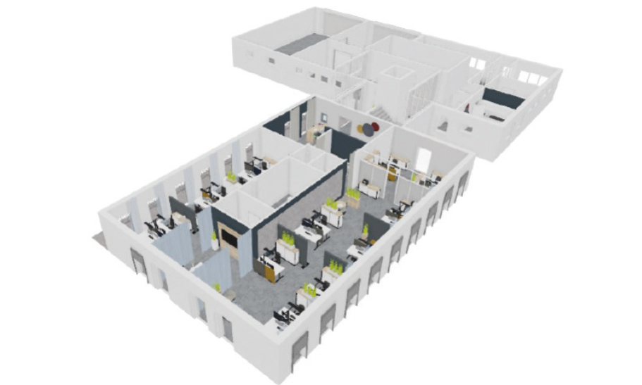 3D-Ansicht von Räumen für Innendienst- und Aussendienst